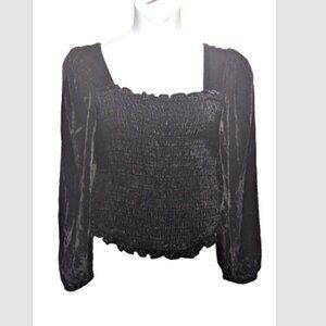 Torrid Black Velvet Smocked Blouson Sleeve Crop Top Plus 2X